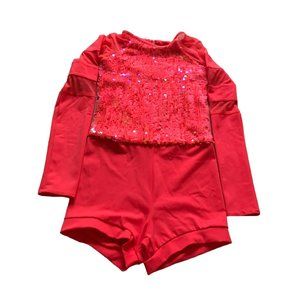 WEISSMAN SEQUINS SHORTALL DANCE COSTUME Child Large CL Orange Coral Style 11524